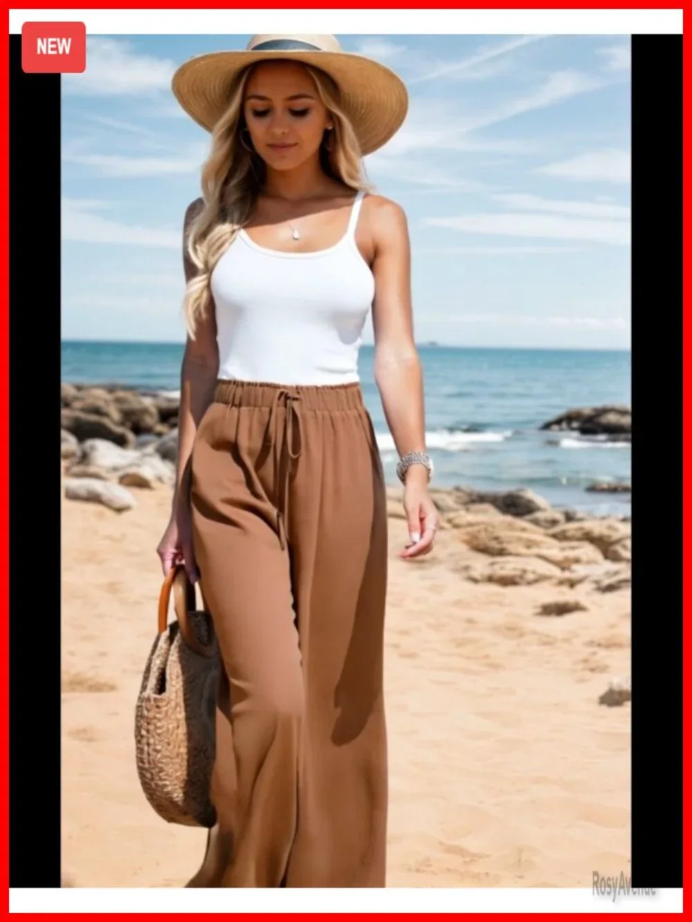 Smocked Waist Palazzo Pants Wide Leg Flowy Boho Tummy Control
